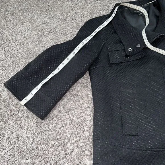 Anne Klein Black Textured Moto‎ Jacket Zipper Front Snap Accent 8 - Picture 6 of 9